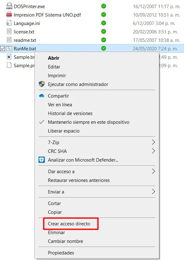 Crear acceso directo