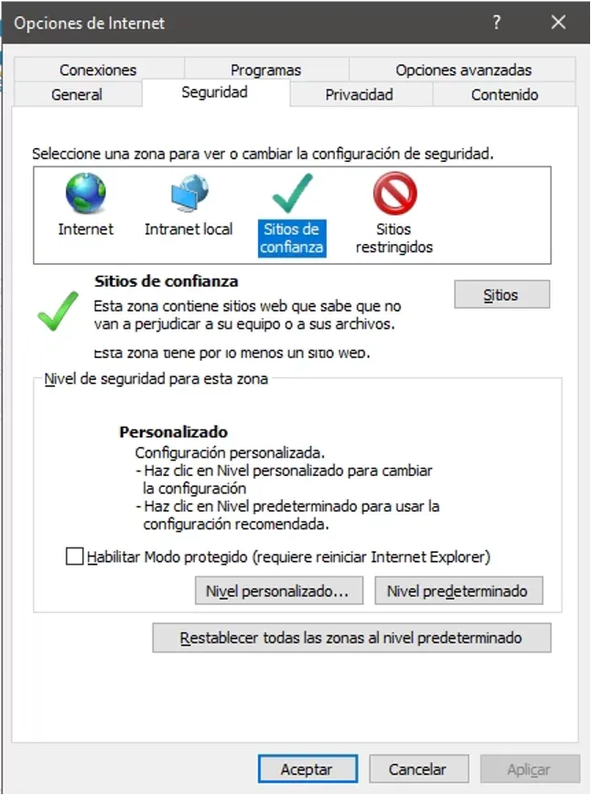 Sitios de Confianza en IE