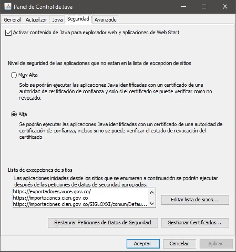 Configuración Java en IE